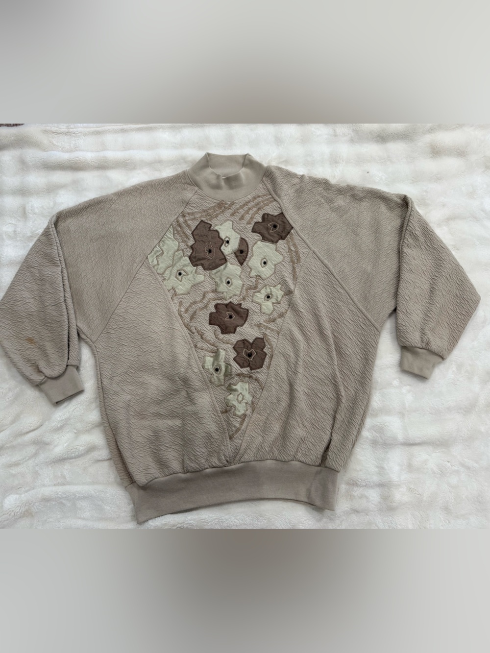 Vintage Adolfo Collectibles Floral Applique Textured Pullover Sweatshirt L